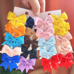10Pcs/Set New Cute Solid Ribbon Bowknot Hair Clips for Baby Girls Handmade Bows Hairpin detail view
