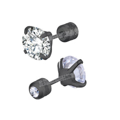 Black Top Stainless steel Unisex Women Men Round Crystal Zircon Ear Studs Earrings Pierc detail view