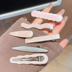Simple Wave Oval Pink Seamless Hair Clip Women Acetate Bangs Duckbill Hairpins Stylin alternate view