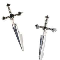 2pcs Gothic Sword Stud Earrings | Vintage Punk Crystal Dagger Ear Jewelry detail view