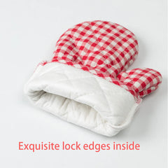 Anti Scald Oven Gloves Set | Cotton Lined Thick Kitchen Gloves with Red Checkered Design detail view