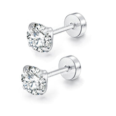 Stainless Steel Cubic Zirconia Stud Earrings | Screw-Back CZ Earrings for Women and Men detail view
