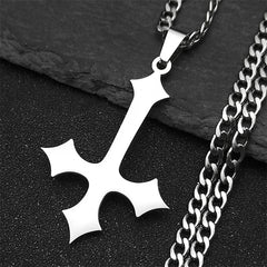 Goth Upside Down Cross Stainless Steel Pendant Necklace | Inverted Crucifix Gothic Je alternate view