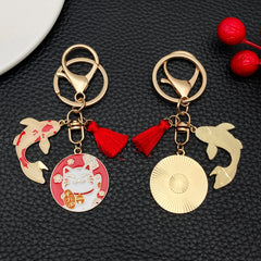 Japanese Maneki-neko (Lucky Cat) Keychain, Japanese Style Koi Fish Car Key Pendant, Crea detail view