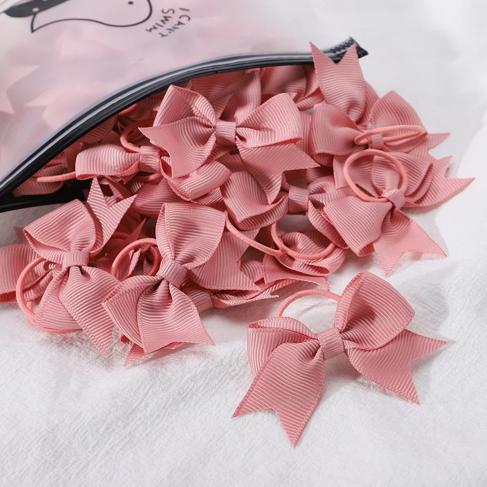 10Pcs/lot Grosgrain Ribbon Pigtail Hair Bows Elastic Hair Ties Hair Bands Holders Girls Baby Hair Ac