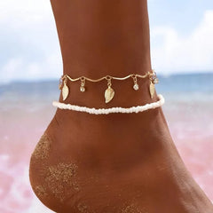 Boho Anklet Foot Chain Summer Bracelet Tassel Star Crystal Pendant Charm Anklet Sandal close-up view