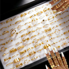 10/20/30/50/100Pieces Fashion Hollow-Out Rings Set For Women Mix Style Trendy Flowers Heart Butterfl