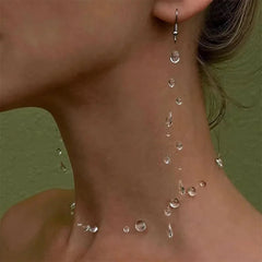 Simple Transparent Water Drop Clavicle Chain Thin Rope Beaded Tassel Earrings Necklace Bracelet Wome
