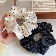New Polka Dot White Scrunchies 12cm Large Hair Bands Female Elegant Black Hair Rope Ties detail view
