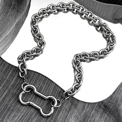 Punk Dog Bone Pendant Necklace | Stainless Steel Silver Goth Choker