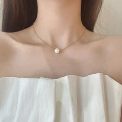 316L Stainless Steel FashionElegant One Pearl Necklace Charms Chain Choker Necklaces alternate view