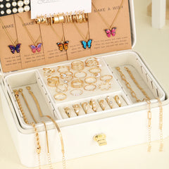 104 Pcs/Set Fashion Metal Pearl Zircon Earrings Butterfly Necklaces Bracelets Rings Comb detail view