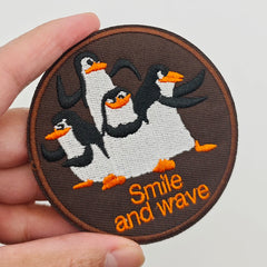 Cartoon Penguin Embroidered Velcro Patch | Cute Tactical Applique for Clothes, Bags, H close-up view