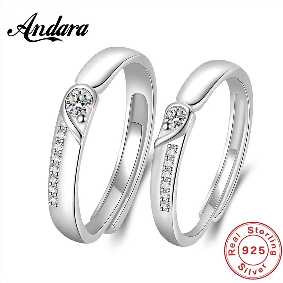 Real 925 Sterling Silver Rings Open Design 925 Sterling Silver Aaa Zirconia Adjustable Ring Party Je