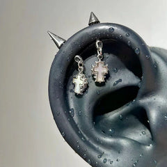 Silver Color Pointed Cone Cross Pendant Ear Bone Nail For Women Earring Puncture Gothic Cochlea Acce