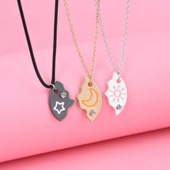 Elviragirl 3Pcs/set Sun Moon Star Pendant Necklace for Girl Kids Friendship BFF Necklace detail view