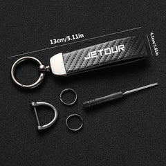 Jetour Keychain Carbon Fiber Style | Microfiber Leather Key Ring detail view