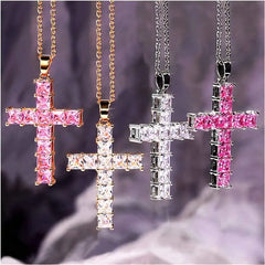 New Fashion Necklaces Female Pendants Gold Multi Color Crystal Jesus Cross Pendant For close-up view