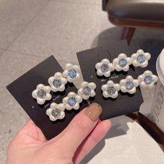 2Piece of Sweet Cute Korean Style Baroque Pearl Flower Clip Women Bangs Clip Elegant Duckbill Hair Rhinestone Accessory Pair Set