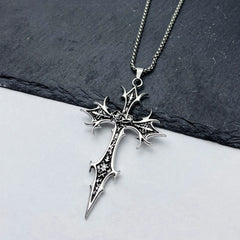 Gothic Double Sided Cross Pendant Necklace | Niche Hip Hop Punk Jewelry detail view