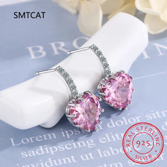 Heart Genuine Natural Garnet Red Ruby 925 Sterling Silver Stud Earrings for Women Fash close-up view