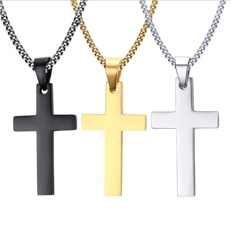 Fashion Stainless Steel Cross Pendant Necklace For Women Men Link Chain Charm Necklace Cool Boys Gir