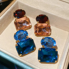 New Vintage Blue Coffee Square Oval Rhinestones Stud Earrings Women Shiny Cubic Geome alternate view