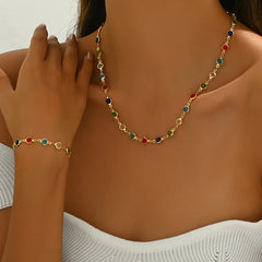 Personalized Color Inlaid Zirconia Jewelry Set | Trendy Necklace and Bracelet for Women detail view