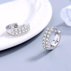 925 Sterling silver elegant Double row crystal Round Earrings Stud for women Fashion W close-up view