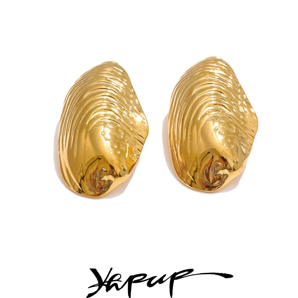 Yhpup Stainless Steel Statement Gold Color PVD Plated Big Stud Earrings for Women Jewelry Waterproof