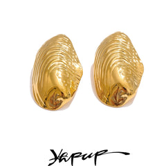 Yhpup Stainless Steel Statement Gold Color PVD Plated Big Stud Earrings for Women Jewelry Waterproof