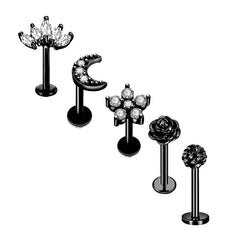 5pcs Tragus Stud Earring Set | Heart CZ Cartilage Piercing Jewelry detail view