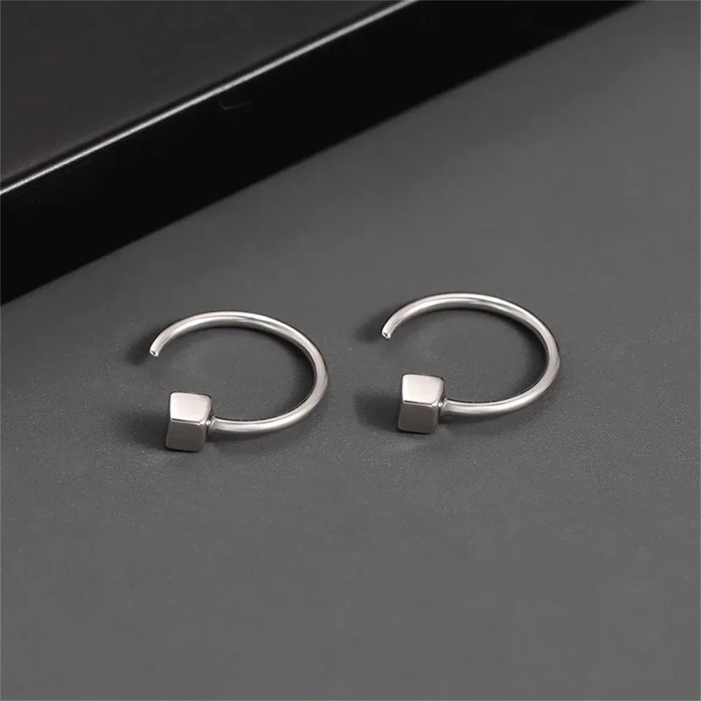 2pcs Vintage Minimalist Square Stud Earrings | Stainless Steel Tragus Cartilage Helix Piercing Jewel