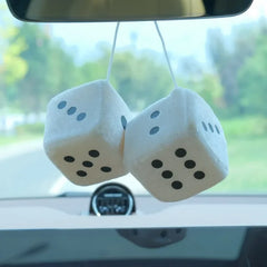 Plush Dice Car Pendant Cute Dice Jewelry Auto Rearview Mirror Hanging Ornament Car Int close-up view