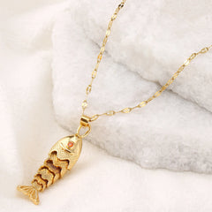 Trendy Gold-Plated Retro Personality Agile Small Fish Necklace for Women Anti-Allergi alternate view