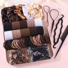 Women Dark Hair Set Elastic Seamless Ponytail Scrunchies Small Rubber Bands Hair Ties Headbands
