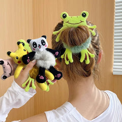 1pcs Hair Circle Girl Frog Plush Green Hair Circle Bun Cute Funny Hair Band Elastic Scrunchies For W