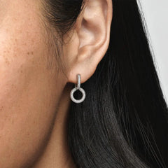Hot Sell New 925 Silver hoop Moon Star Earrings White Stone Love Pendant DIY Jewelry F close-up view