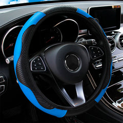 PU Carbon Fiber Leather Car Steering Wheel Cover | 14.5-15 Inch Grip Enhancer close-up view