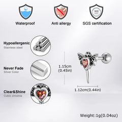 Stainless Steel Heart Zircon Stud Earrings | Vintage Punk Unisex Jewelry