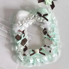 Cute Rabbit Ears Lace Ribbon Badge Holder Itabag Decoration Fill Badge Holder Handmade close-up view