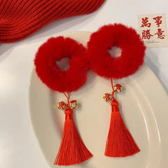 2PCS New Tassel Big Red Chinese-style Hair Accessories Cute Children’s Day And New Year detail view