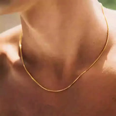925 Sterling Silver Gold Plated Necklace | 1mm Box Chain Fine Jewelry for Women close-up view