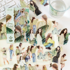 Yoofun 30pcs Cute Girl Happy Life Character Stickers | Scrapbooking Journal Decor alternate view