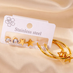 316L Stainless Steel 6 Piece Earring Set | Circle Heart Star Flower Pendant Earrings for detail view