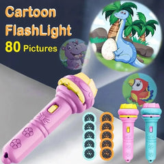 10 Cards Cartoon Projection Flashlight 80 Patterns Creative Children Flashlight Toy Projector Baby T