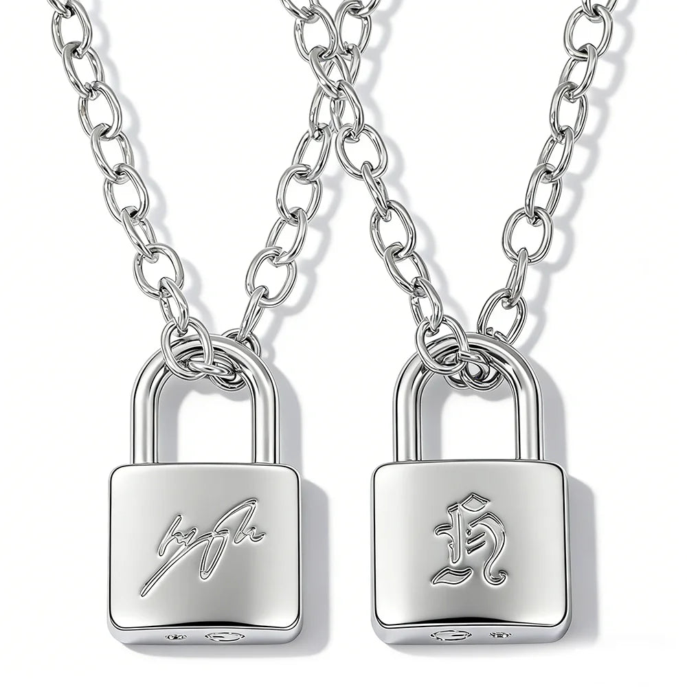 Fashionable Creative Hyunjin Lock Necklace Same As Huang Xuanchen's Style New Punk Necklace Men Wome