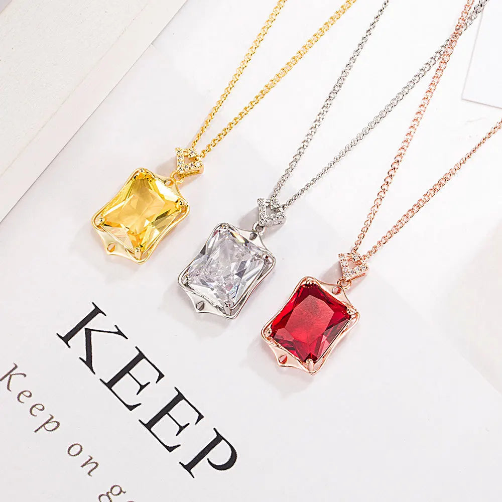925 Sterling Silver Necklace Rectangular Zircon Pendant Necklace Women Fashion Simple Birthday Party