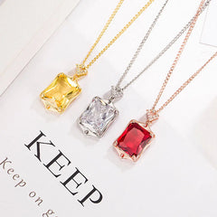 925 Sterling Silver Necklace Rectangular Zircon Pendant Necklace Women Fashion Simple Birthday Party