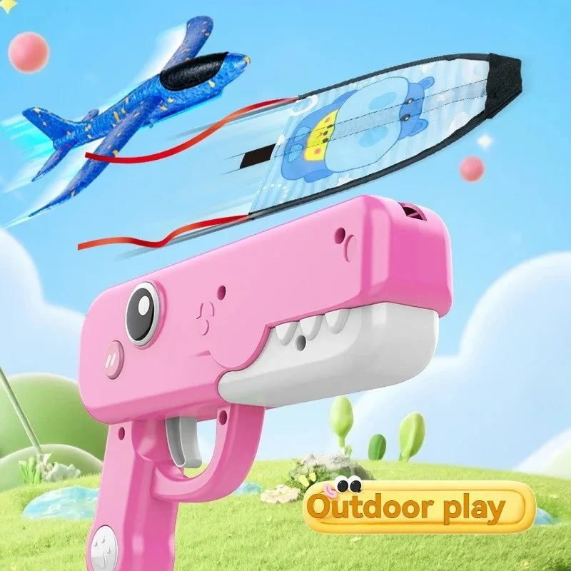 Foam Plane Launcher Toy | Outdoor Glider Flight Throw Gun for Kids